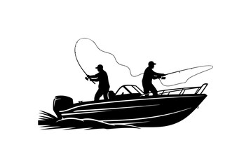 Two Fishermen Casting Nets from Boat