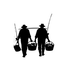 Two Workers Carrying Buckets Silhouette