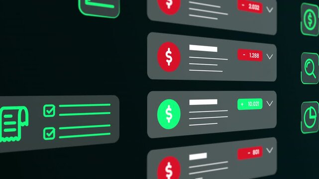 Detailed view of a digital interface featuring red and green monetary icons for professional budget analysis.