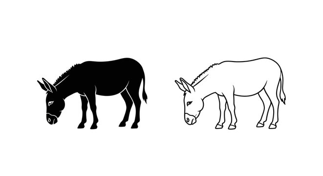 Black and white donkey and horse illustration vector art, clip art, and graphics Vector