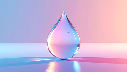 Clear droplet on white surface, pink & blue light