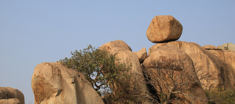 Granite boulder at the Sanapur Reservoir, Karnataka, India.