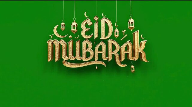 Happy Eid Mubarak 3D Gold Elegant Luxury Title Animation Green Screen Festive Text Intro