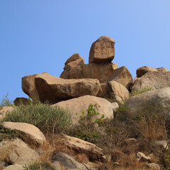 Formation of big granite boulders in Sanapur, village near Hampi, India.