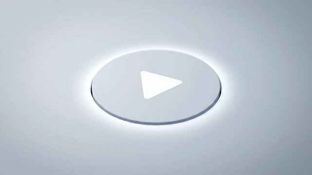 Modern 3D rendered play button icon with subtle glowing effect, set on a minimalist light gray background, symbolizing multimedia content playback and digital interaction