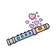 Cute cartoon flute musical instrument with floating love hearts.