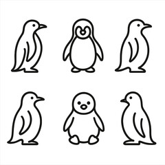 Fototapeta premium Cute penguin icons on gray background for winter and arctic themes