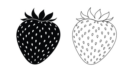 Two strawberries shown in contrasting black and white line art styles © Tm Studio