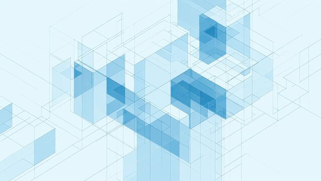 透明感のあるブルー立体構造の幾何学抽象背景素材