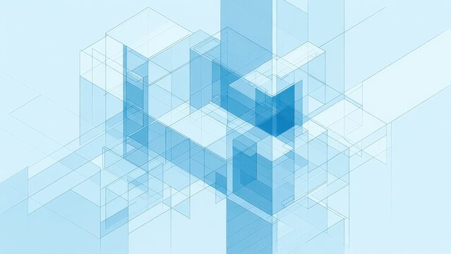 青系トーンの立体ボックスが重なるモダン幾何学デザイン背景