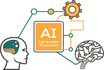 AI Language Processing Icon with Structured Text Blocks for NLP, Translation, Text Analysis, Content Understanding and Smart Communication