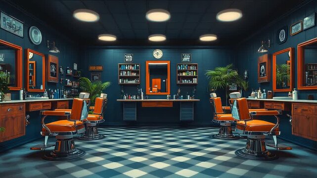 Vintage barber shop interior with stylish decor and tools
