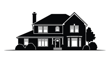 Black and white silhouette of a classic two story suburban house