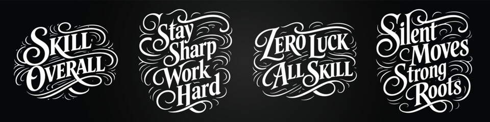 Vintage retro black-and-white typography illustration with elegant script lettering and motivational quote style, perfect for t-shirt prints, posters, badges, and creative graphic design projects.