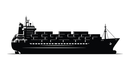 Obraz premium Black silhouette of a large container ship at sea