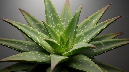 Fototapeta premium Aloe Vera Plant with White Spots on Dark Background succulent green