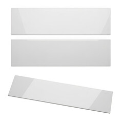 Three gray rectangular plates with subtle shading and reflection, isolated on transparent background