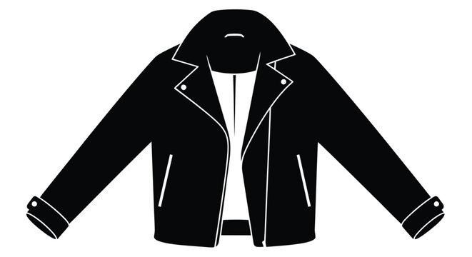 Black and white illustration of a classic leather jacket with open front