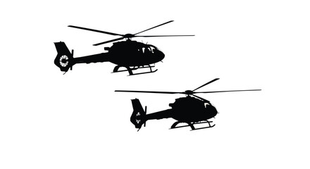 Silhouetted helicopters in flight against a plain white background © Tm Studio
