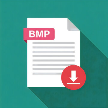 BMP File Document Icon with Download Symbol on a Teal Background - Flat Design for Image Format and Data Management