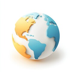 A stylized 3D globe showing continents in warm and cool colors, with a white background