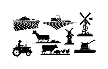 Classic Farm and Agriculture Vector Icons Set