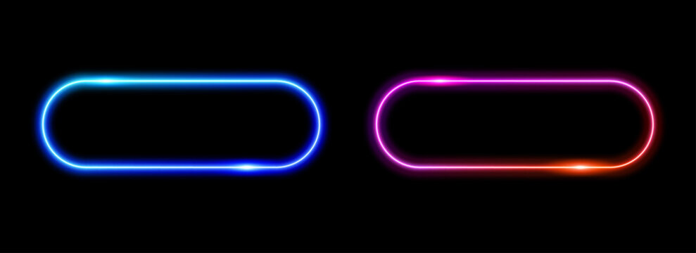 Blue and red neon button frame set. Pill shape, versus concept. Sign with place for text.