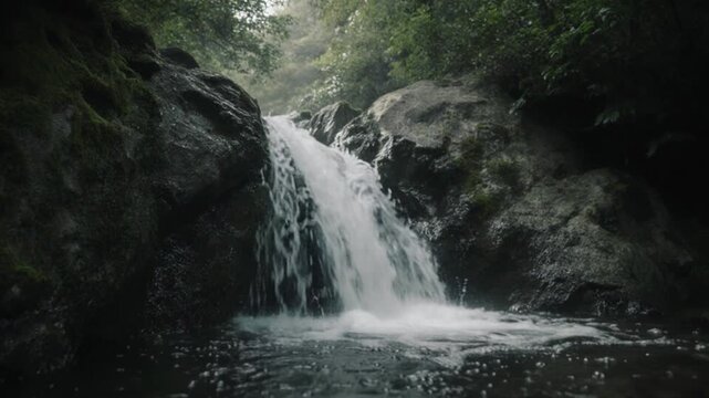 Small Natural Waterfall in Forest Calm Realistic Nature Video