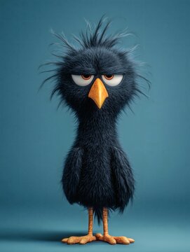 Grumpy Cute Bird Character Portrait