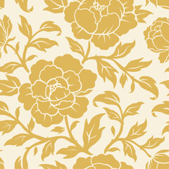 Elegant gold peony flowers seamless pattern, Vintage japanese and chinese floral pattern.