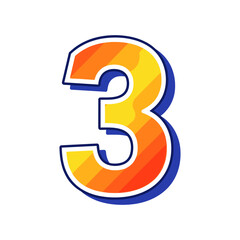 Fototapeta premium Vibrant number 3 with orange gradient and blue shadow on white background.