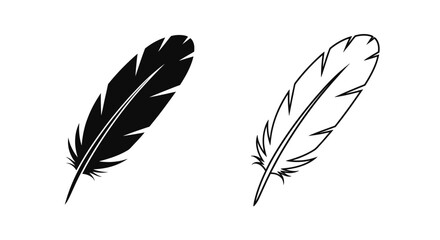 Obraz premium Two black and white feather illustrations vector art design Vector