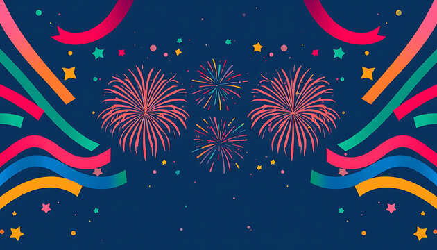 Colorful Ribbons and Fireworks, Adobe Illustrator Artwork for Celebration, Party, and Festive Design
