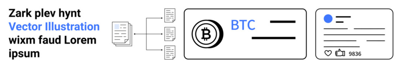 Obraz premium Cryptocurrency, blockchain systems, financial transactions, Bitcoin, digital wallets, fintech trends. Bitcoin symbol, data processes and social panel. Cryptocurrency and blockchain systems concept