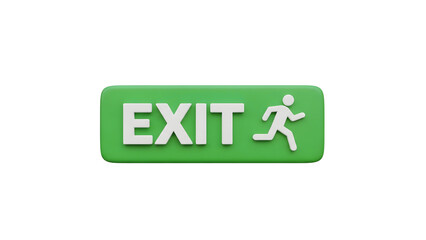 Fototapeta premium A 3D green exit sign with a running figure icon is prominently displayed on a wall indoors