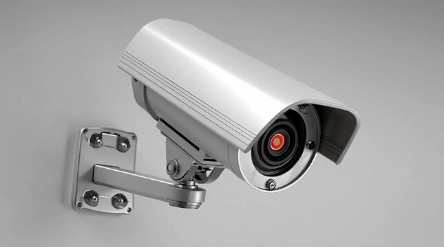 Animated 3D Cartoon White CCTV Camera Moving and Scanning for Security Surveillance Concept