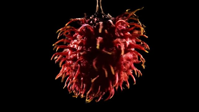 Macro Rambutan Fruit Against Black Background Texture Detail
