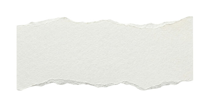 A single rectangular piece of off-white textured paper with rough, torn edges, isolated on a clean white background, ideal for graphic design elements or overlays.