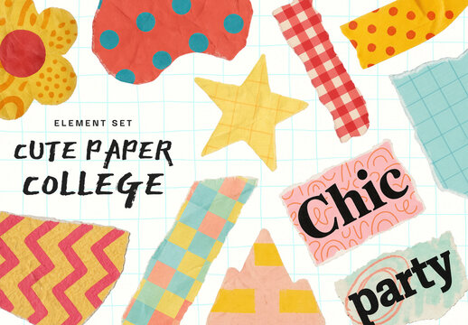 Colorful Paper Collage Element Set