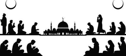 Set of black llama and alpaca silhouettes in various poses isolated on white background for farm animal and wildlife design. © Shoriful