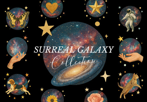 Surreal Cosmic Collage Art Element Set