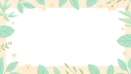 Obraz premium Elegant floral border with green leaves and small yellow flowers on a soft pastel background