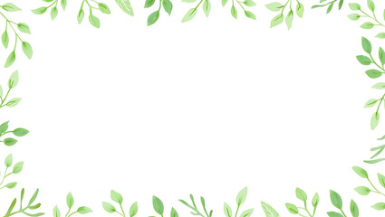 Obraz premium Watercolor green leaves border frame on white background for wedding and greeting card design