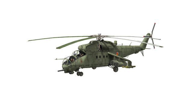Mil Mi-24, helicopter - transparent background, 3d render