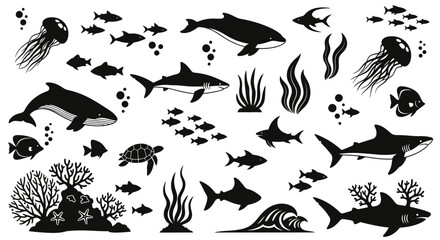 Underwater Marine Silhouette Vector Collection © indiani