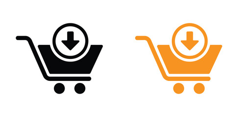 Modern shopping cart icons with download symbols for ecommerce and online shopping websites, representing digital transactions and retail experiences. © JannatGraphicDesign
