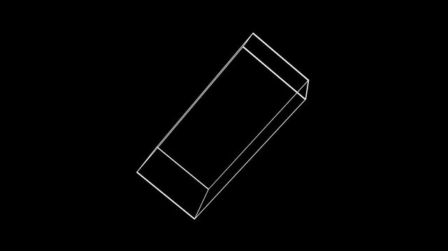 3D minimalist white wireframe rectangular prism rotating in a seamless loop on a black background for architectural and geometric design