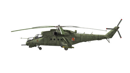 Fototapeta premium Mil Mi-24, helicopter - transparent background, 3d render
