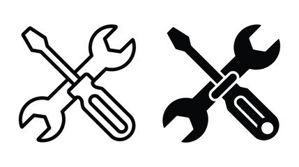 Line art and solid tool icons set featuring a crossed wrench and screwdriver for repair and service concepts. Tools for fixing and maintenance work.  © JannatGraphicDesign