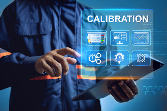 calibration concept with laboratory staff using tablet to monitoring instrument under calibration on virtual screen ISO IEC 17025 which standard testing and calibration measuring instrument